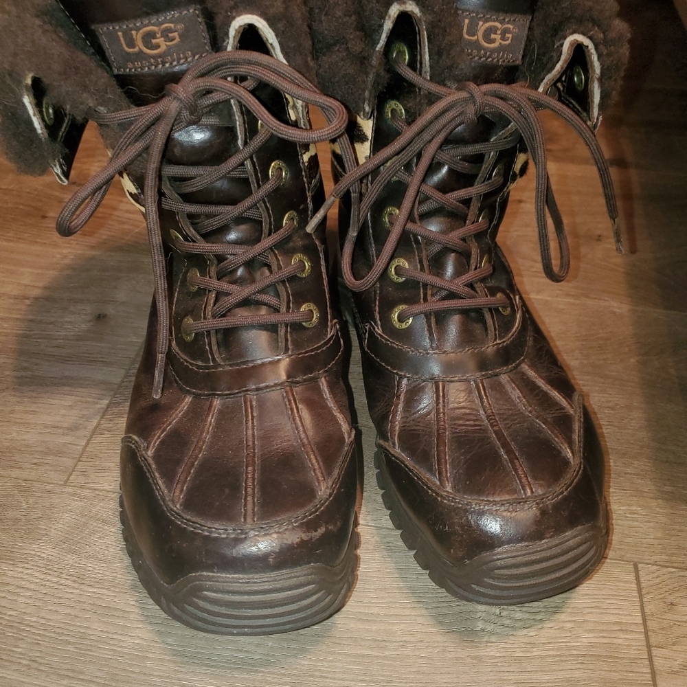UGG Brown and Leopard Print Winter Boots - Picture 2 of 8